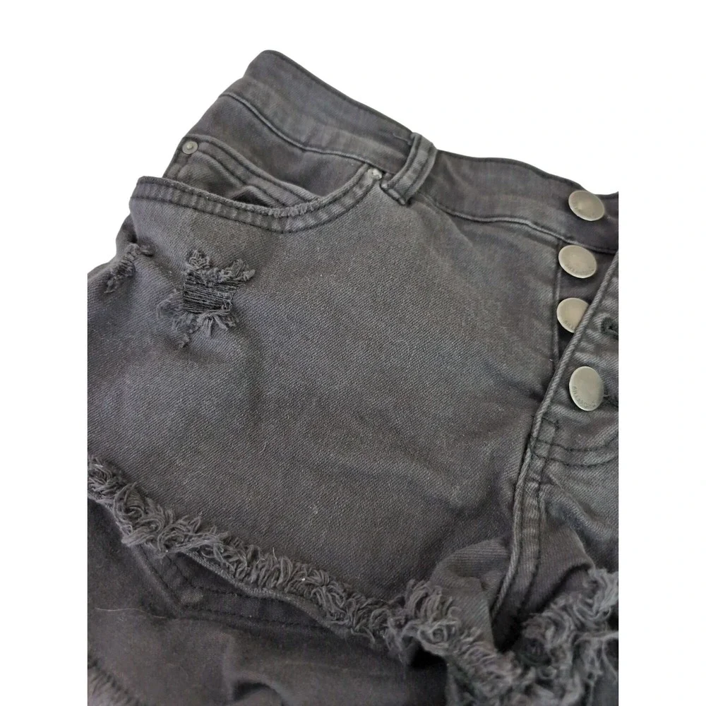Billabong Button Fly Jean Shorts Women 28 Black Distressed Beach Festival Grunge